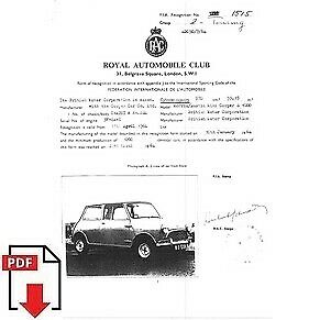 1964 Austin Morris Mini Cooper "S" 1000 FIA homologation form PDF download (RAC)